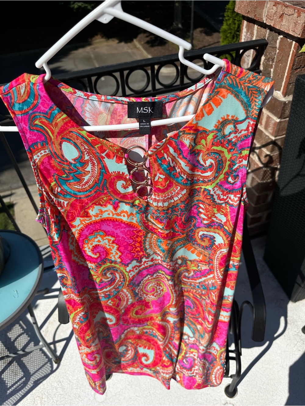 MSK Multicolor Paisley Tank with Gold Ring Accents